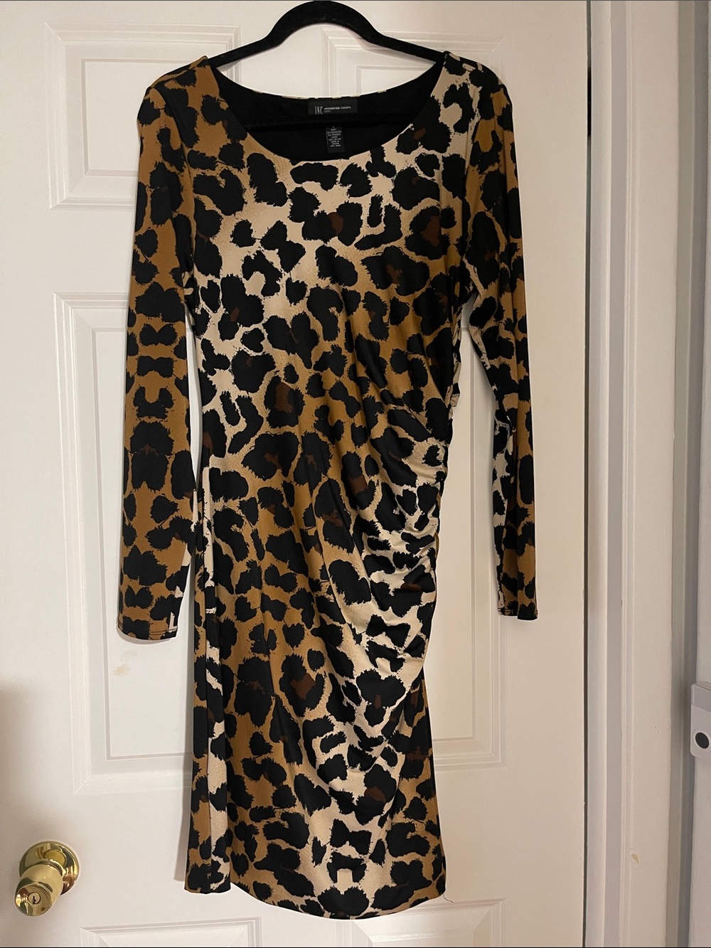 INC International Concepts Long Sleeve Leopard-Pattern Dress in Brown and Black